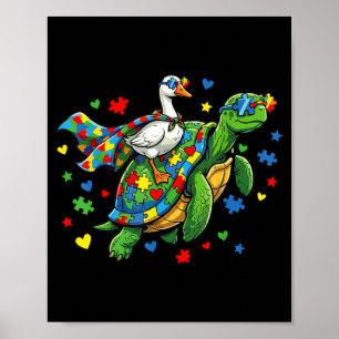 Poster Consciência do autismo tartaruga pato ganso quebra