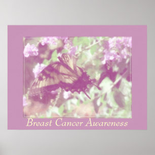 Póster Consciência do cancro da mama - borboleta de
