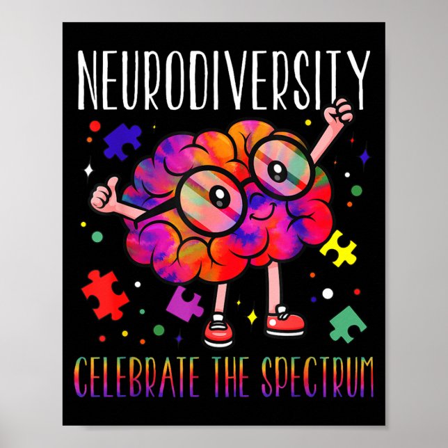 Poster Consciência do cérebro neurodiversidade asd adhd a (Frente)