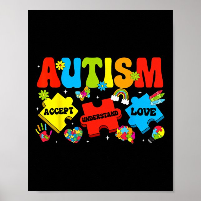 Poster Conscientização do Autismo Aceitar Compreender Puz (Frente)