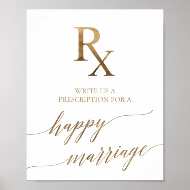 Poster Conselho de casamento Rx em Caligrafia Dourada Ele (Frente)