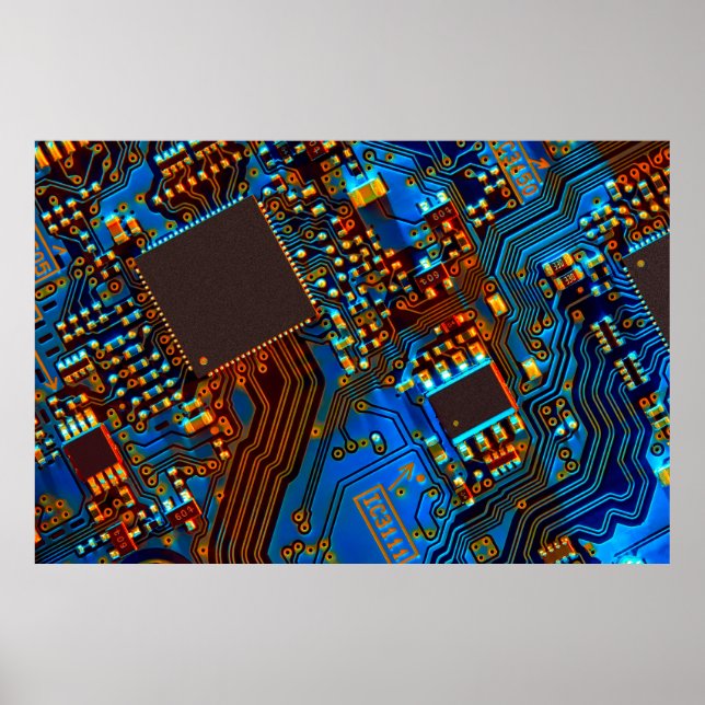 Poster Conselho de circuito eletrônico fechar fundo, jato (Frente)