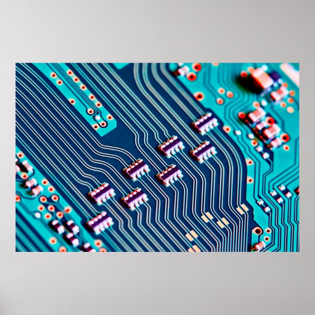 Poster Conselho de circuito eletrônico fechar fundo, jato (Frente)