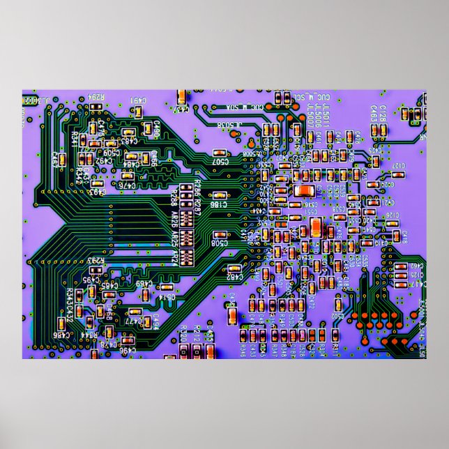 Poster Conselho de circuito eletrônico fechar fundo, jato (Frente)