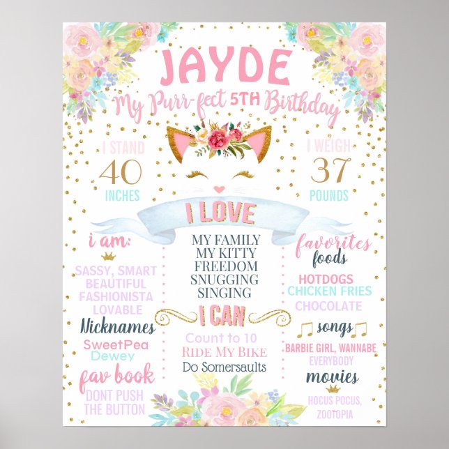 Poster Conselho de Festa de aniversário de Gatinho Puro (Frente)