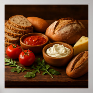 Poster Conselho de madeira russa com queijo de pães artes