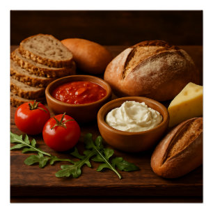 Póster Conselho de madeira russa com queijo de pães artes