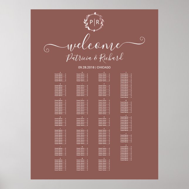 Poster Conselho de Sinal de Gráfico de Assentos Alfabétic (Frente)