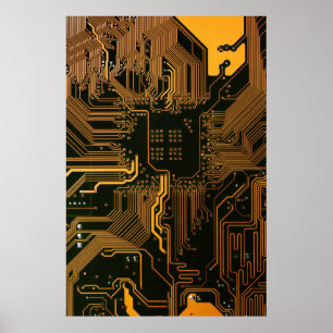 Póster Conselho do circuito do computador legal - Laranja
