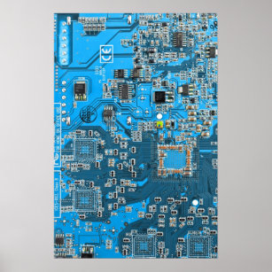 Póster Conselho do circuito do Geek do computador azul