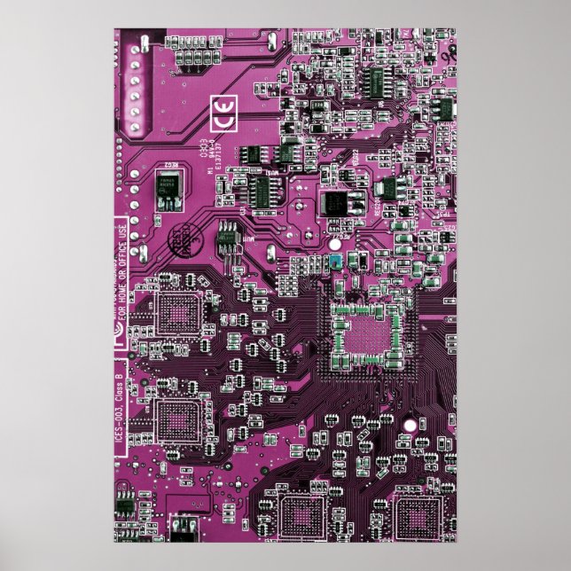 Póster Conselho do circuito do Geek do computador púrpura (Frente)