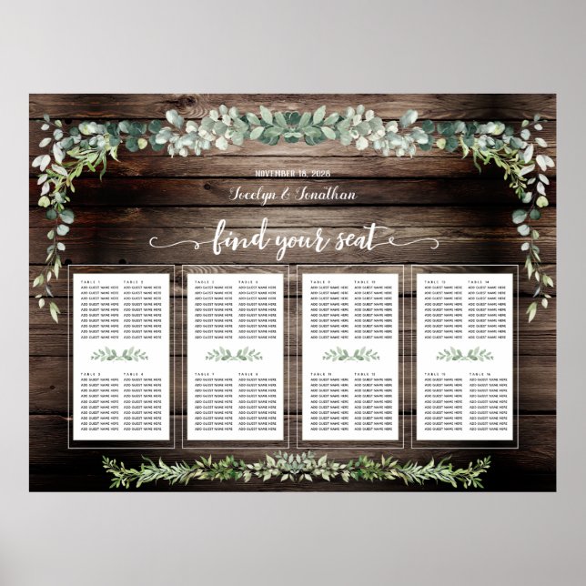 Poster Conselho Rustic Barn Greenery 160 Assentos Convida (Frente)