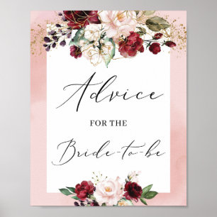 Poster Conselhos florais de ouro borgonha para o sinal da
