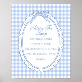 Poster Conselhos para Chá de Bebê com Laço de Xadrez Azul