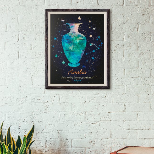Poster Constelação de Aquário Zodíaco Galáxia Aquarela (Criador carregado)