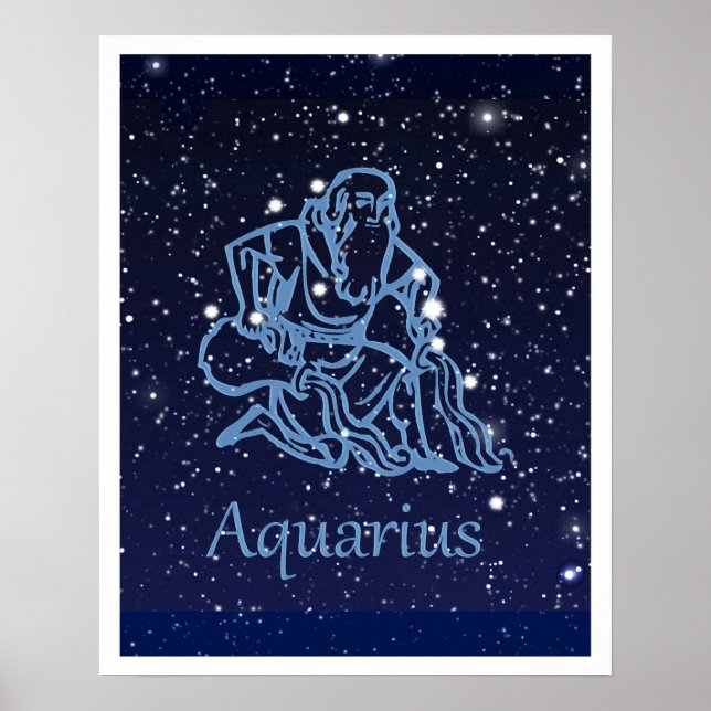 Póster Constelação de Aquarius e Sinal de Zodíaco com Est (Frente)