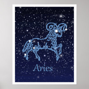 Póster Constelação de Aries e Sinal de Zodíaco com Est