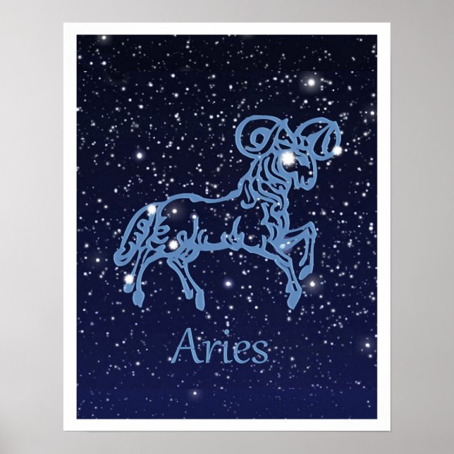 Póster Constelação de Aries e Sinal de Zodíaco com Estrel (Frente)