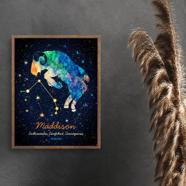 Poster Constelação de Áries Zodíaco Aquarela Estrelas Gal