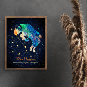 Poster Constelação de Áries Zodíaco Aquarela Estrelas Gal