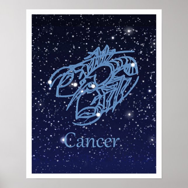 Póster Constelação de cancer e Sinal Zodiac com Estrelas (Frente)