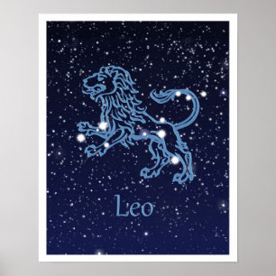 Póster Constelação de Leão e Signo do Zodíaco com Estrela