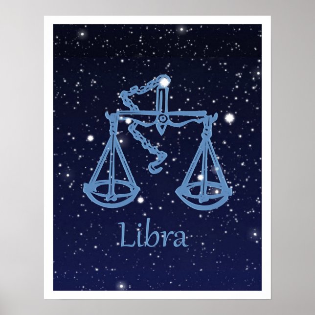 Poster Constelação de Libra e Signo do Zodíaco com Estrel (Frente)