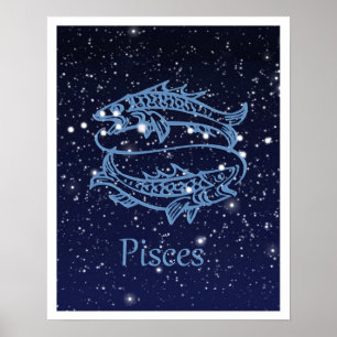 Póster Constelação de Peixes e Signo do Zodíaco com Estre