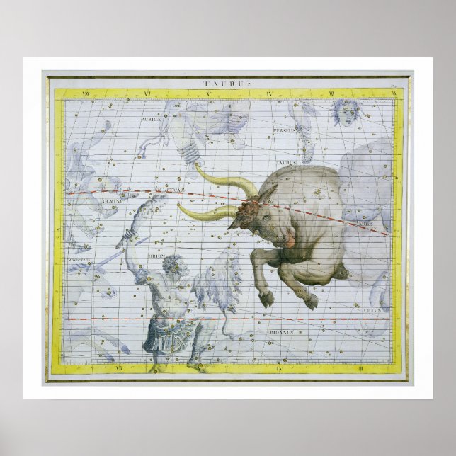 Póster Constelação de Taurus, placa 2 de Atlas Coele (Frente)