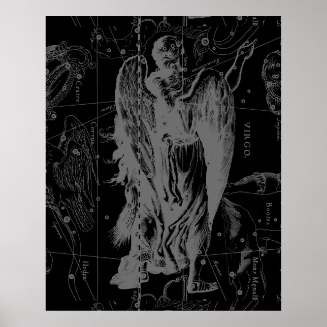 Poster Constelação de Virgem Hevelius 1690 Vintage (Frente)