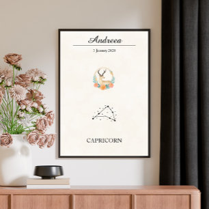 Poster Constelação do Zodíaco Capricórnio Boho Personaliz