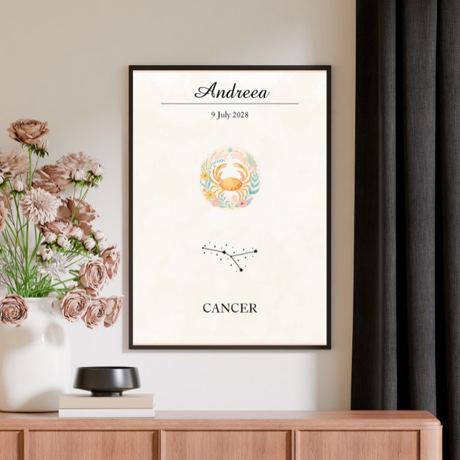 Poster Constelação do Zodíaco de Câncer Boho Personalizad (Criador carregado)