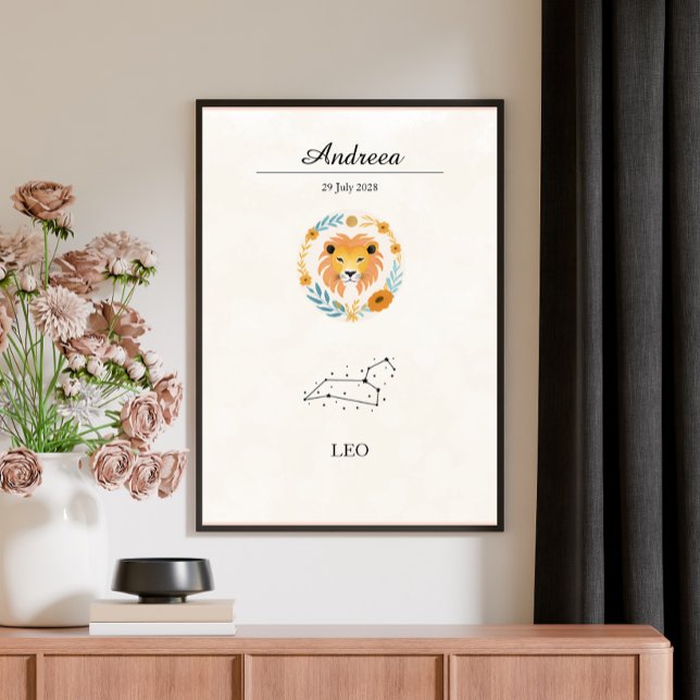 Poster Constelação do Zodíaco de Leão Boho Personalizada (Criador carregado)