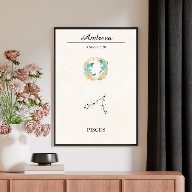Poster Constelação do Zodíaco de Peixes Boho Personalizad (Criador carregado)