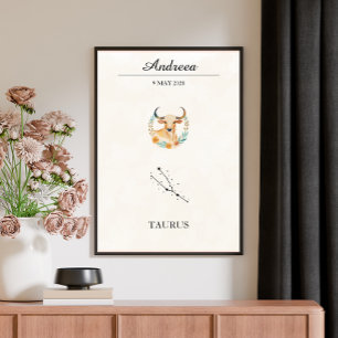 Poster Constelação do Zodíaco Touro Boho Personalizada