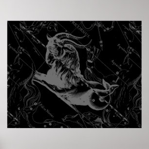 Póster Constelação Hevelius 1690 do Capricórnio no pre