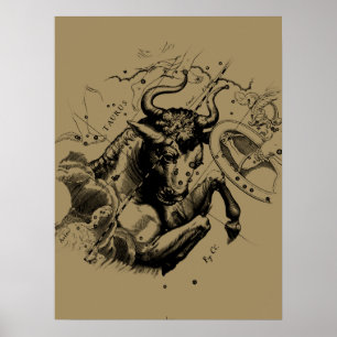 Póster Constelação Hevelius do sinal do Taurus cerca de