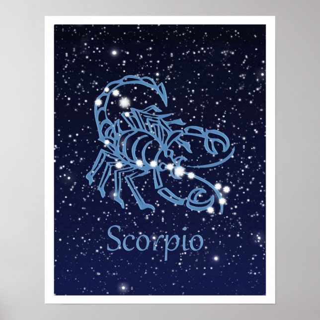 Poster Constelação Scorpio e Sinal Zodiac com Estrelas (Frente)