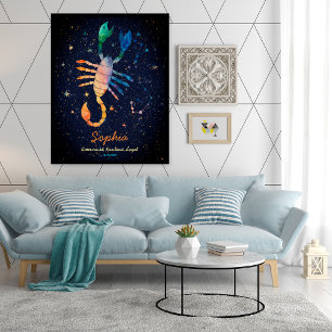 Poster Constelação Scorpio Zodiac Watercolor Galaxy