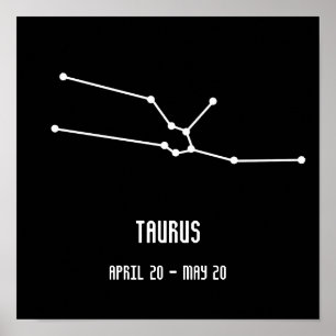 Poster Constelação Simples de Taurus Preto e Branco