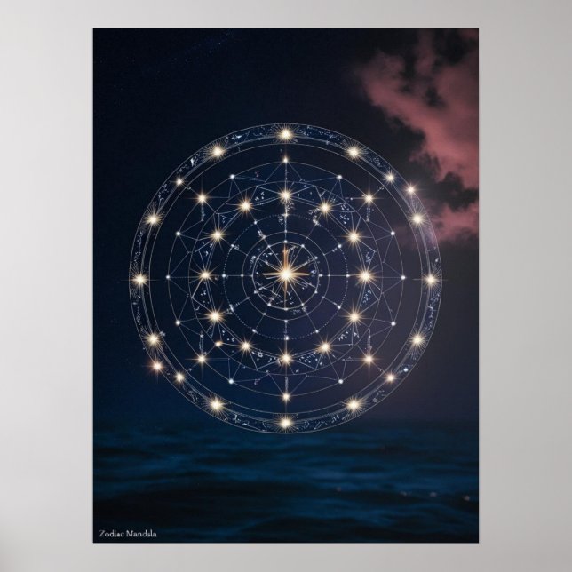Poster Constelação Stellar Zodiac Mandala - Parede Estela (Frente)