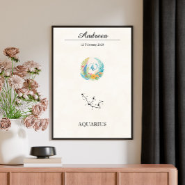 Poster Constelação Zodiacal de Aquário Boho Personalizada