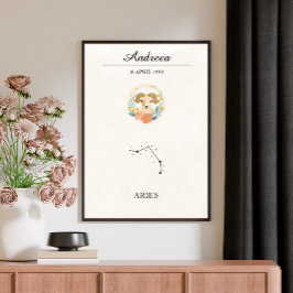 Poster Constelação Zodiacal de Áries Boho Personalizada