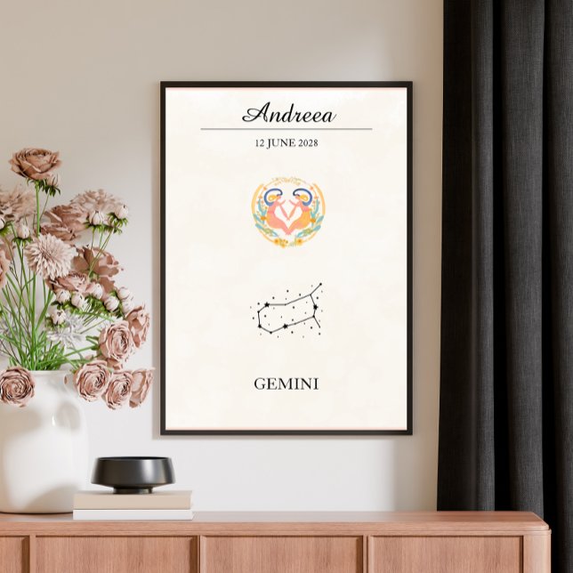 Poster Constelação Zodiacal de Gêmeos Boho Personalizada (Criador carregado)