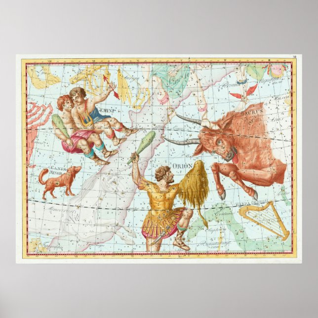 Poster Constelações de Mapa Celestial da Vintage (Frente)