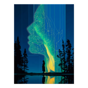 Póster Constelações e aurora, arte de linha minimalista