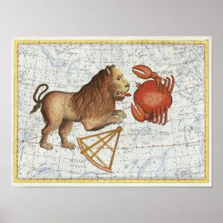Poster Constelações Vintage Celestiais de Câncer e Leão