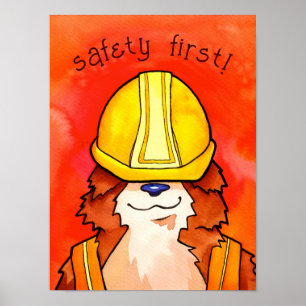 Poster Construção Corgi Watercolor - Segurança Primeiro!