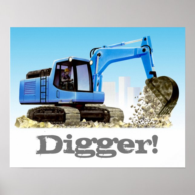 Póster Construção de Crianças Personalizadas Digger ou Ex (Frente)