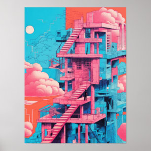 Poster Construção de Etapas Rosa